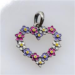 James Avery Enamel Flower Heart Wreath Sterling Silver Pendant